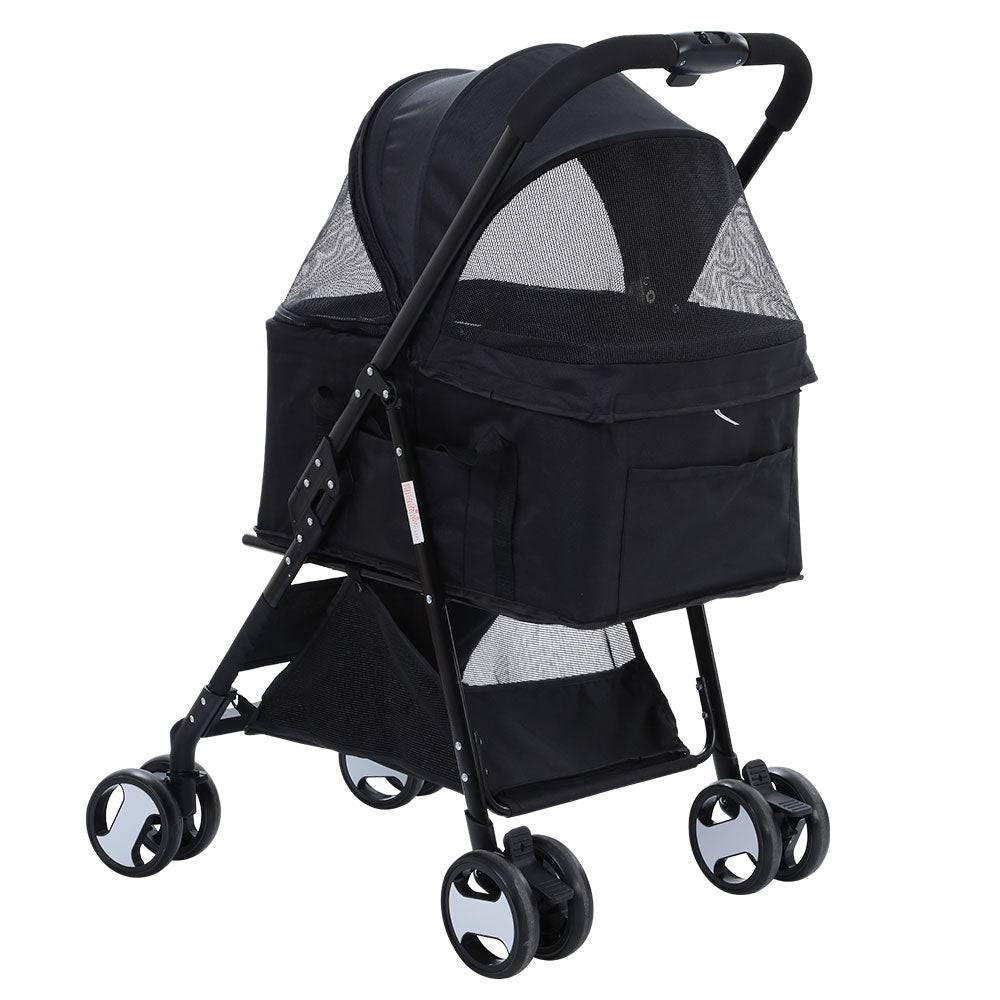 i.pet foldable 4 wheel pet stroller - black - cradle coast pet & aquarium