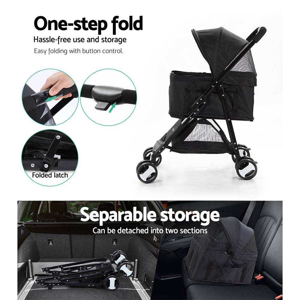 i.pet foldable 4 wheel pet stroller - black - cradle coast pet & aquarium