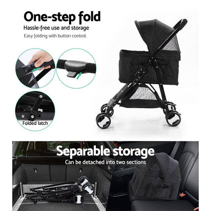 i.Pet Foldable 4 Wheel Pet Stroller - Black - Cradle Coast Pet & Aquarium