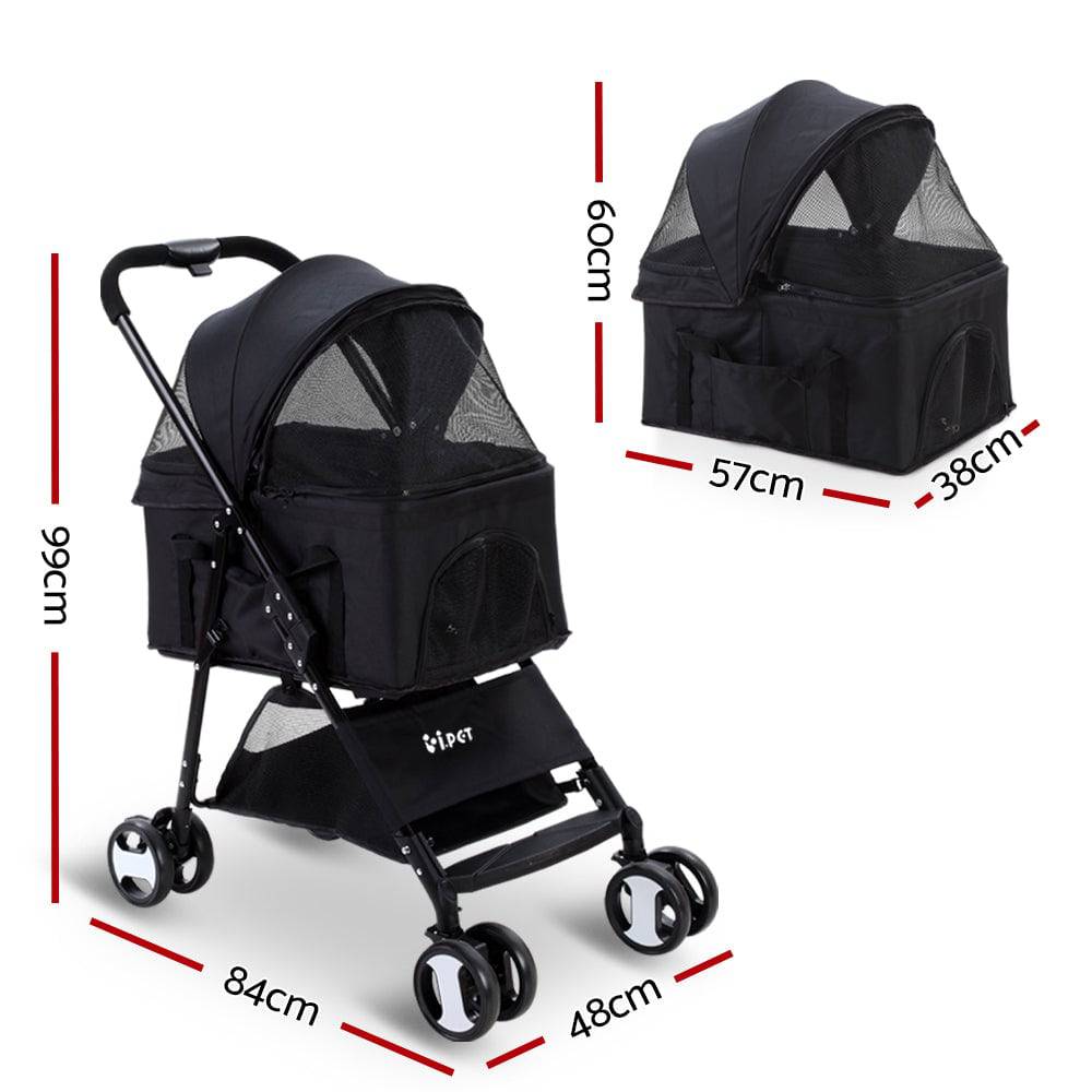 i.pet foldable 4 wheel pet stroller - black - cradle coast pet & aquarium