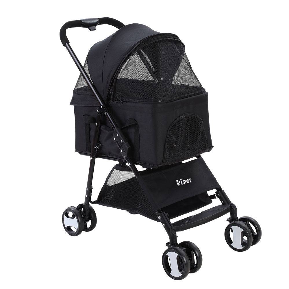 i.pet foldable 4 wheel pet stroller - black - cradle coast pet & aquarium