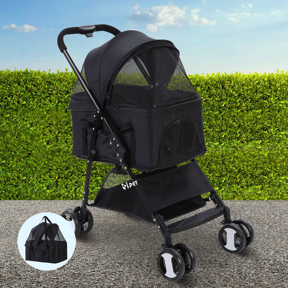 i.pet foldable 4 wheel pet stroller - black - cradle coast pet & aquarium