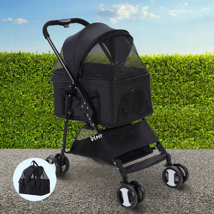 i.Pet Foldable 4 Wheel Pet Stroller - Black - Cradle Coast Pet & Aquarium