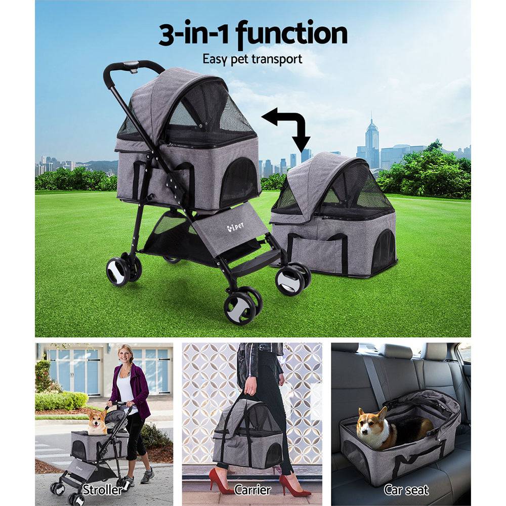 i.pet foldable 4 wheels pet stroller - grey - cradle coast pet & aquarium