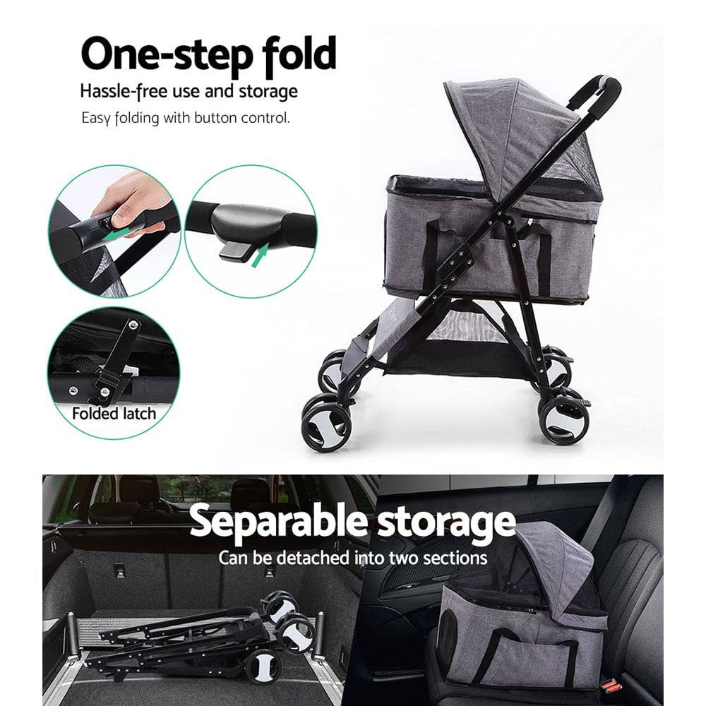 i.pet foldable 4 wheels pet stroller - grey - cradle coast pet & aquarium