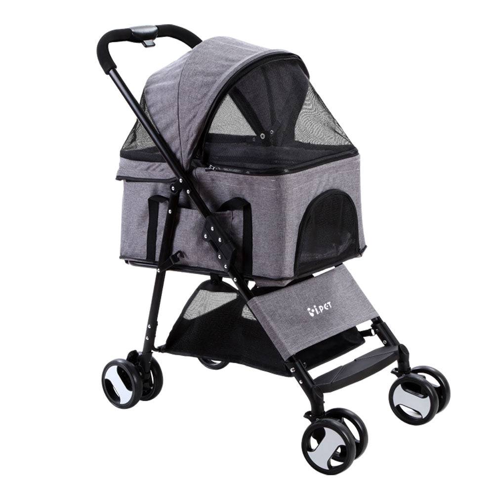 i.pet foldable 4 wheels pet stroller - grey - cradle coast pet & aquarium