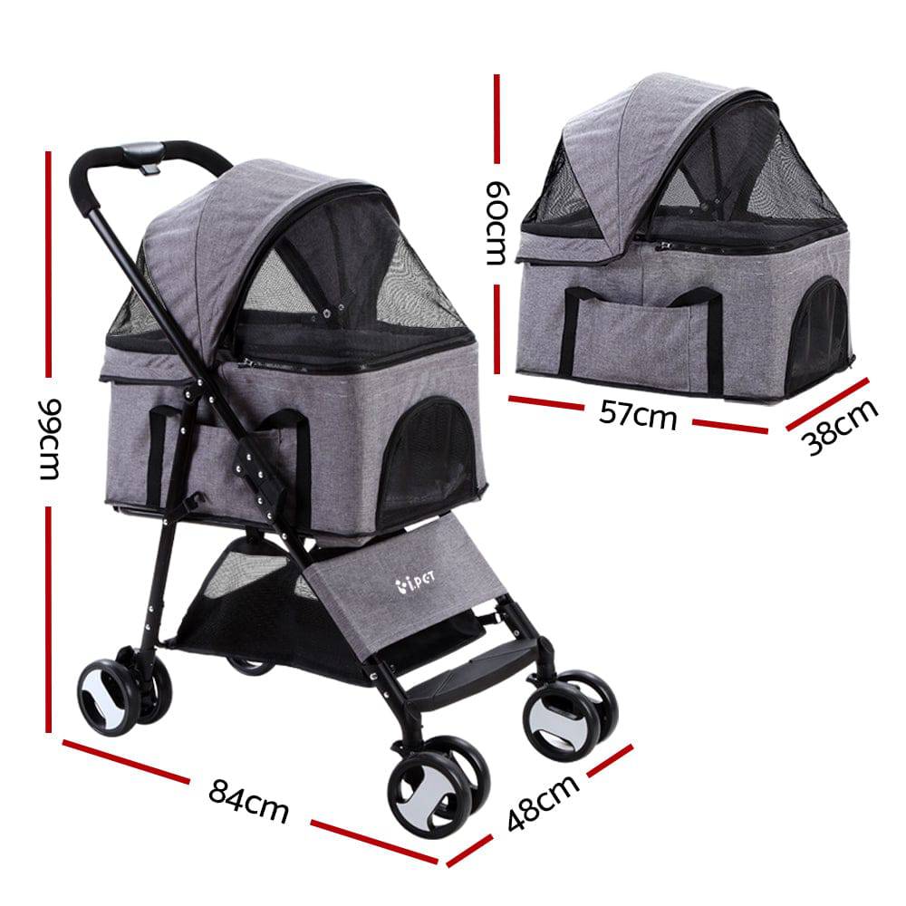 i.pet foldable 4 wheels pet stroller - grey - cradle coast pet & aquarium