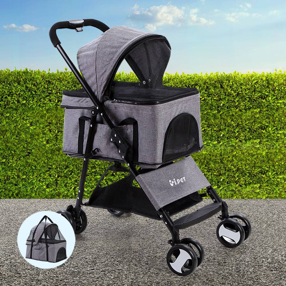 i.pet foldable 4 wheels pet stroller - grey - cradle coast pet & aquarium