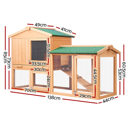 Cradle Coast Pet & Aquarium | i.Pet Chicken Coop Rabbit Hutch 138cm x 44cm x 85cm Large Chicken Coop House Run Cage Wooden Outdoor | Cradle Coast Pet & Aquarium