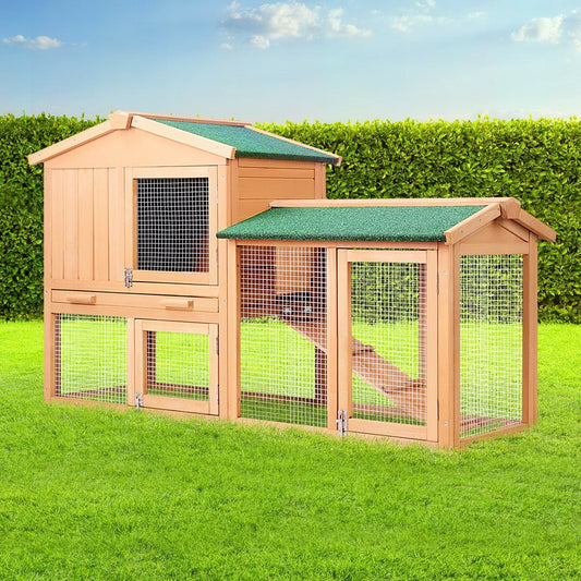 Cradle Coast Pet & Aquarium | i.Pet Chicken Coop Rabbit Hutch 138cm x 44cm x 85cm Large Chicken Coop House Run Cage Wooden Outdoor | Cradle Coast Pet & Aquarium