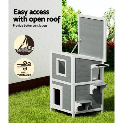 Cradle Coast Pet & Aquarium | i.Pet Outdoor Cat House Shelter 56cm x 52cm x 82cm Rabbit Hutch Wooden Condo Small Outdoor Cat House | Cradle Coast Pet & Aquarium