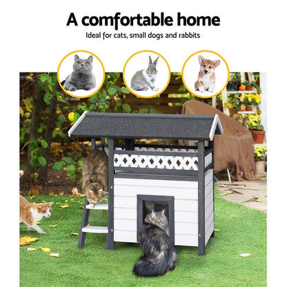Cradle Coast Pet & Aquarium | i.Pet Outdoor Cat House Shelter 77cm x 50cm x 73cm Rabbit Hutch Wooden Condo Small Outdoor Cat House | Cradle Coast Pet & Aquarium