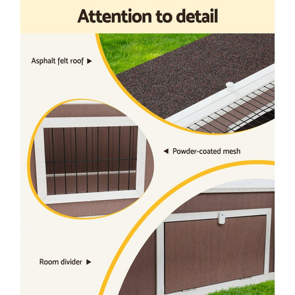 Cradle Coast Pet & Aquarium | i.Pet Rabbit Hutch 124cm x 90cm x 35cm Chicken Coop Large Outdoor Wooden Run Cage House | Cradle Coast Pet & Aquarium