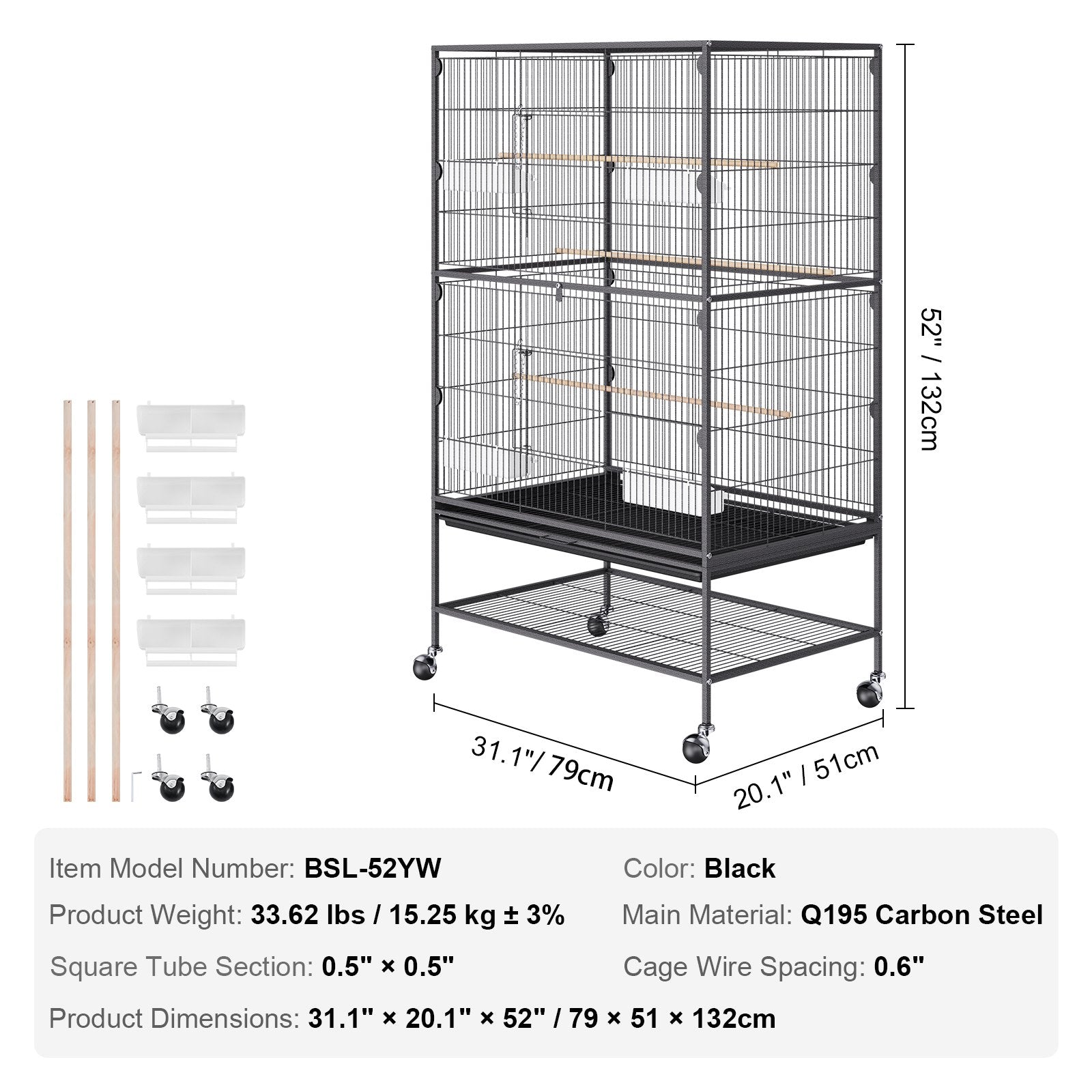 Vevor | Medium Bird Cage on Wheels - 132cm | Cradle Coast Pet & Aquarium