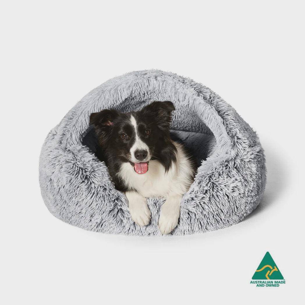 calming hoodie cuddler dog bed - silver fox - cradle coast pet & aquarium