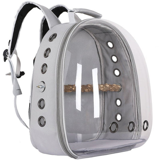 DSZ | Stylish Transparent PVC Pet Carrier Backpack – Grey | Cradle Coast Pet & Aquarium