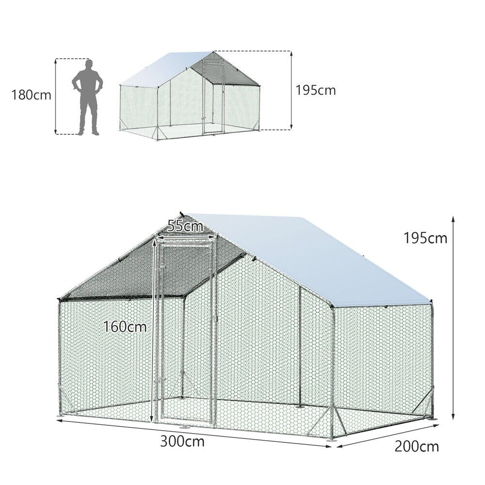 Cradle Coast Pet & Aquarium | VaKa 3x2x1.95m Metal Walk - in Chicken Coop Rabbit Hutch Cage Hen House Chook Au | Cradle Coast Pet & Aquarium